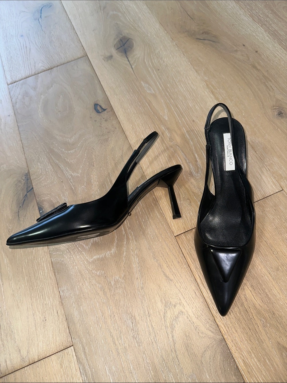 Tony Bianco Black Pointed Slingback Pumps with Geometric Toe - Picture 2 of 3